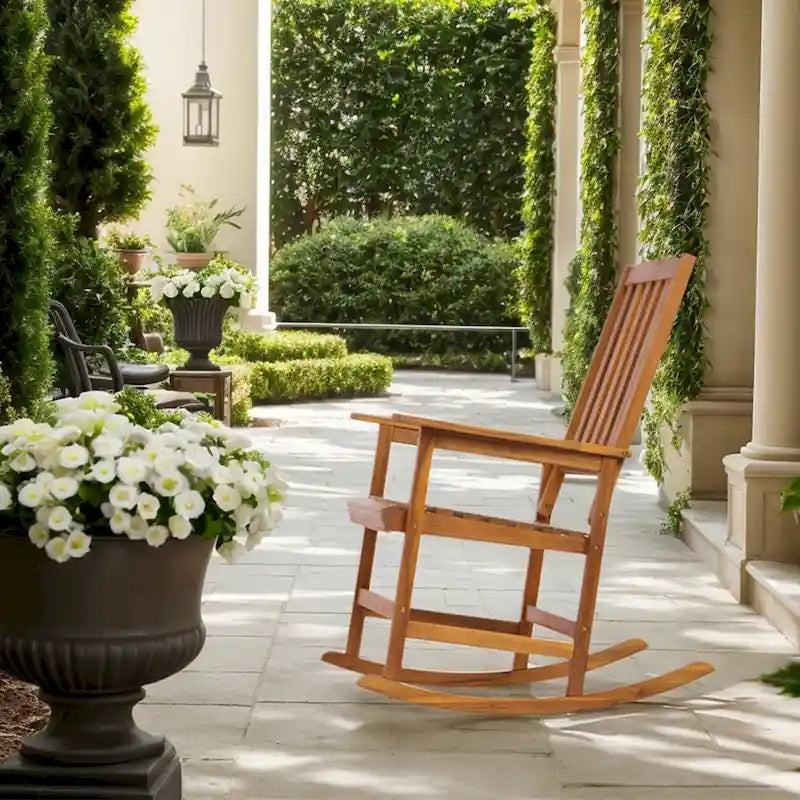 Farmhouse Acacia Wood Rocking Chair, Indoor/Outdoor Solid Wood Patio Furniture with Ergonomic Design & Weather-Resistant Finish