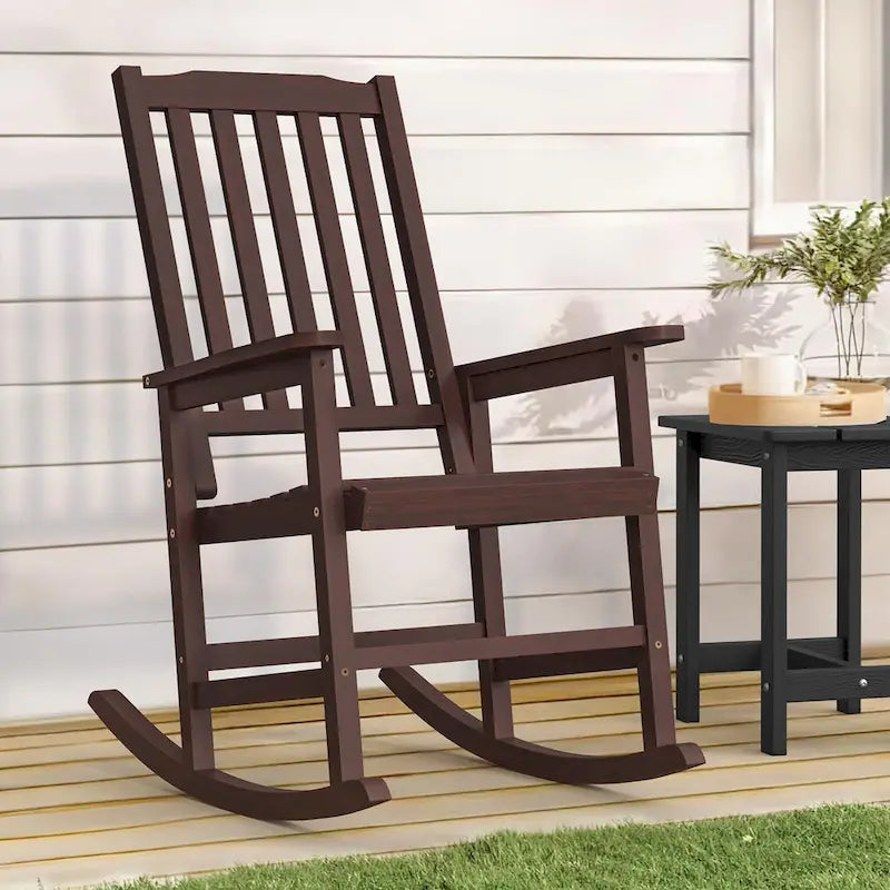 Farmhouse Acacia Wood Rocking Chair, Indoor/Outdoor Solid Wood Patio Furniture with Ergonomic Design & Weather-Resistant Finish
