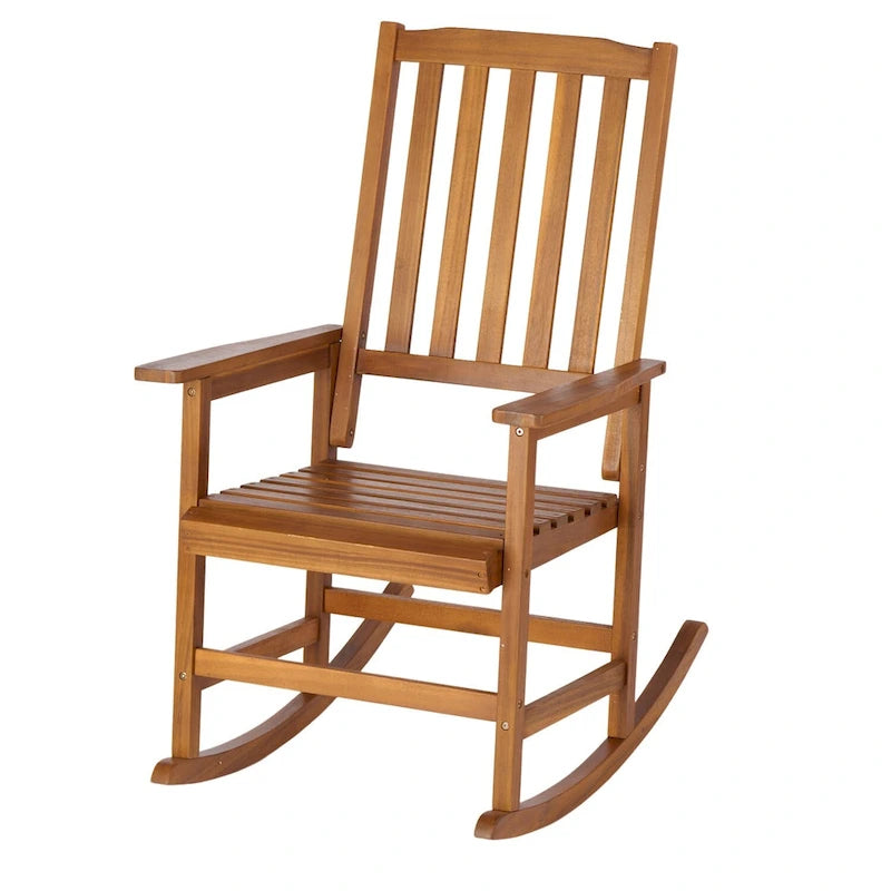 Farmhouse Acacia Wood Rocking Chair, Indoor/Outdoor Solid Wood Patio Furniture with Ergonomic Design & Weather-Resistant Finish