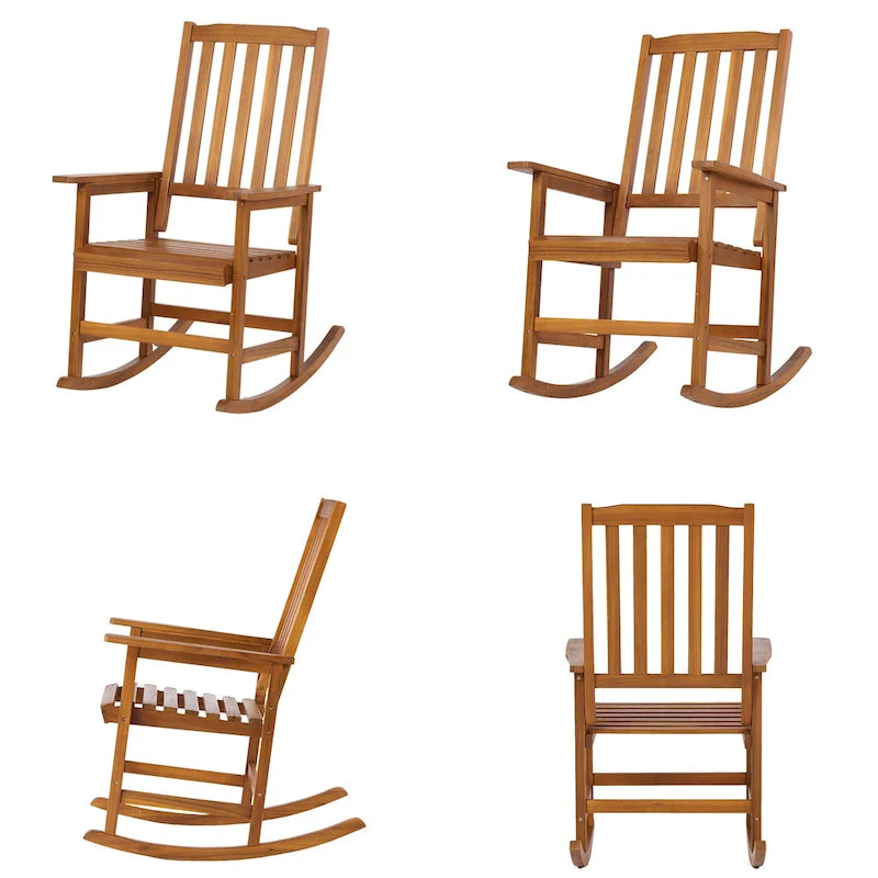 Farmhouse Acacia Wood Rocking Chair, Indoor/Outdoor Solid Wood Patio Furniture with Ergonomic Design & Weather-Resistant Finish