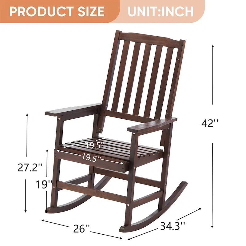 Farmhouse Acacia Wood Rocking Chair, Indoor/Outdoor Solid Wood Patio Furniture with Ergonomic Design & Weather-Resistant Finish