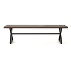 Romita Outdoor Dining Bench, X Legs, Brown Metal, Black Steel, 63 Inch