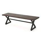 Romita Outdoor Dining Bench, X Legs, Brown Metal, Black Steel, 63 Inch