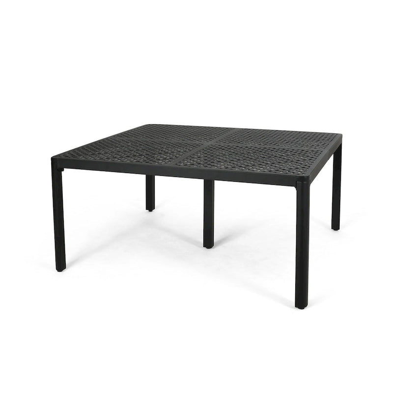 Riley Outdoor Dining Table, Square 61 Inch Matte Black Metal Lattice