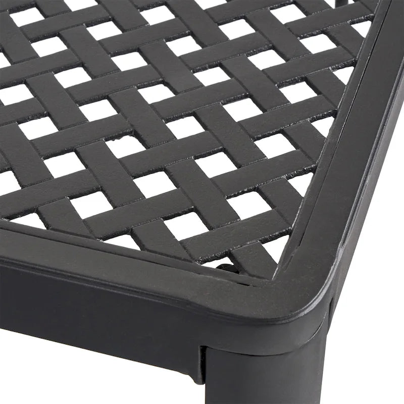 Riley Outdoor Dining Table, Square 61 Inch Matte Black Metal Lattice