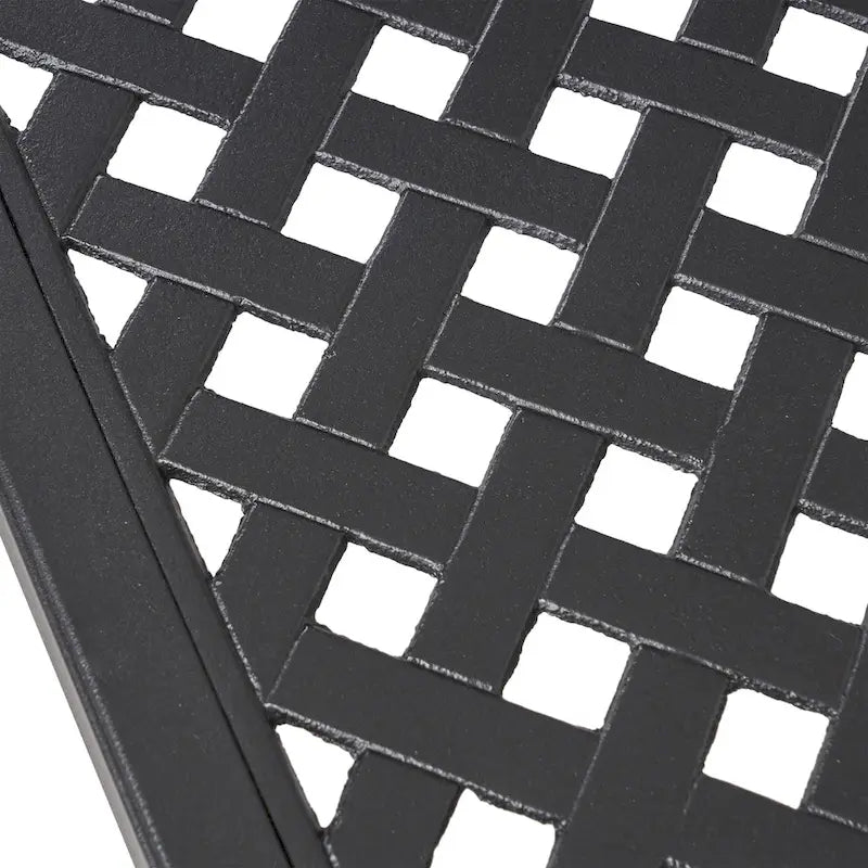 Riley Outdoor Dining Table, Square 61 Inch Matte Black Metal Lattice
