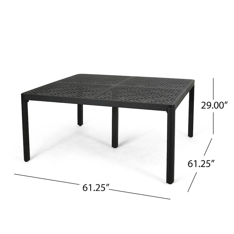 Riley Outdoor Dining Table, Square 61 Inch Matte Black Metal Lattice