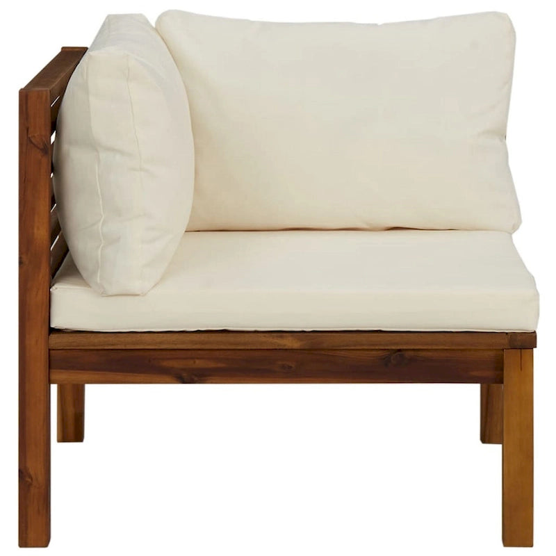 Lina 2pc Outdoor Modular Loveseat, Acacia Wood, Cream White Cushions