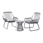 Ciao 3 Piece Outdoor Set, 2 Chairs, 1 Table, Gray Woven Rope and Steel