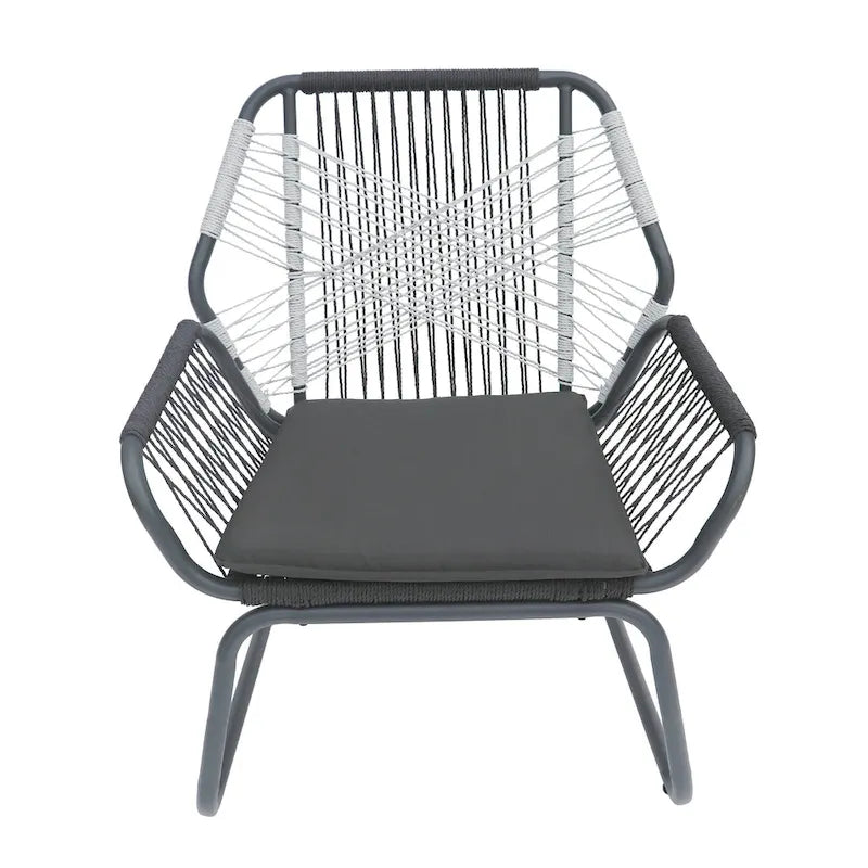 Ciao 3 Piece Outdoor Set, 2 Chairs, 1 Table, Gray Woven Rope and Steel