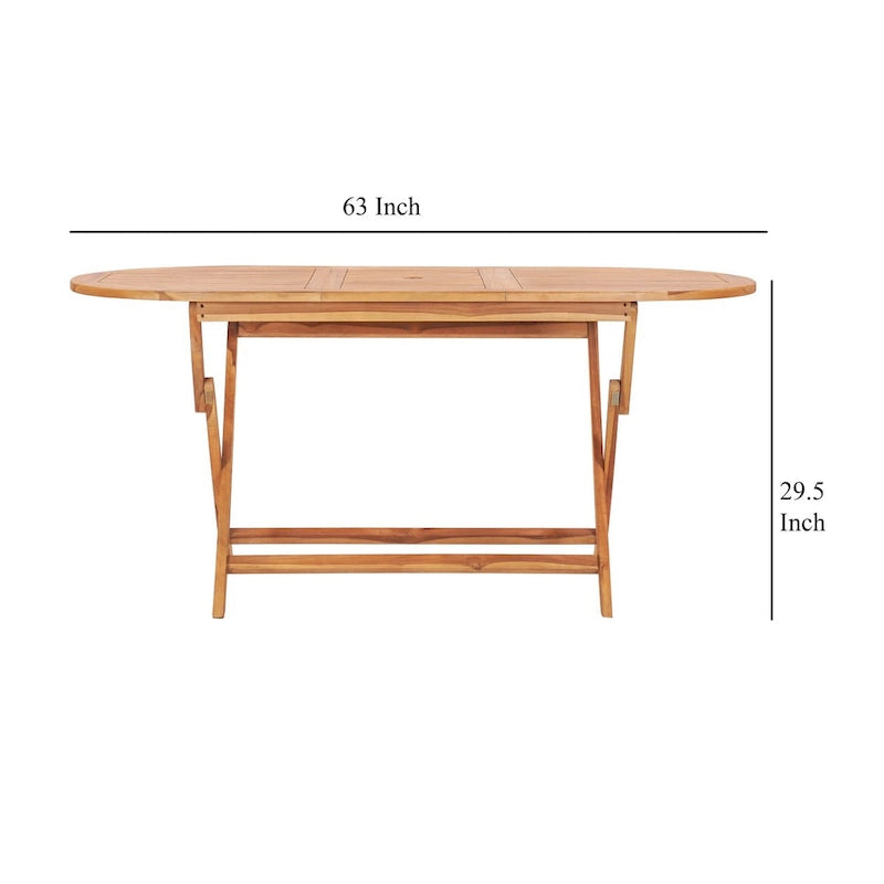 Sam 7pc Outdoor Dining Table Set, 6 Folding Chairs, Brown Teak Wood