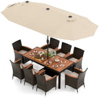 Gymax 9 Piece Patio Wicker Dining Set w/ Double-Sided Patio Beige