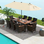 Gymax 9 Piece Patio Wicker Dining Set w/ Double-Sided Patio Beige