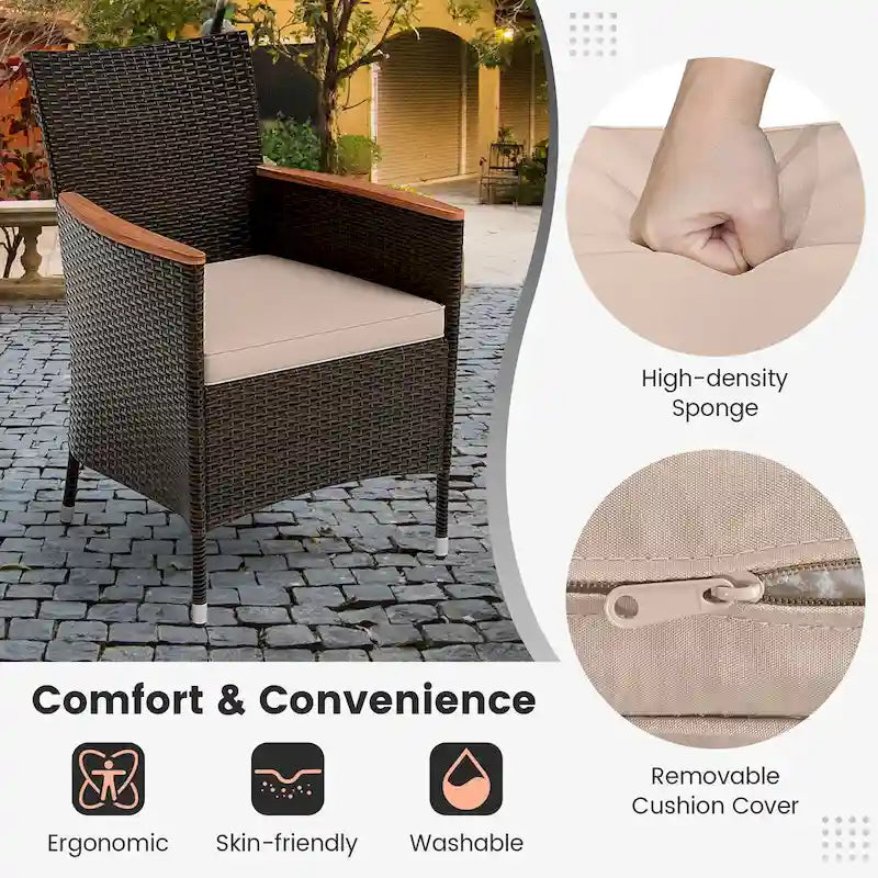 Gymax 9 Piece Patio Wicker Dining Set w/ Double-Sided Patio Beige