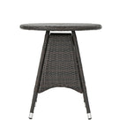Round Brown Rattan Bistro Table 28 Inch Outdoor PE Wicker Iron Base