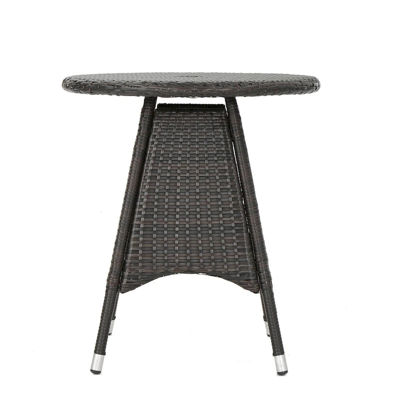 Round Brown Rattan Bistro Table 28 Inch Outdoor PE Wicker Iron Base