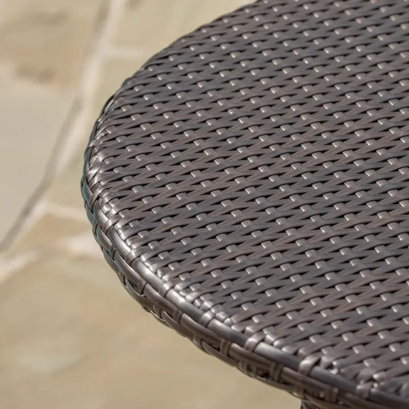 Round Brown Rattan Bistro Table 28 Inch Outdoor PE Wicker Iron Base