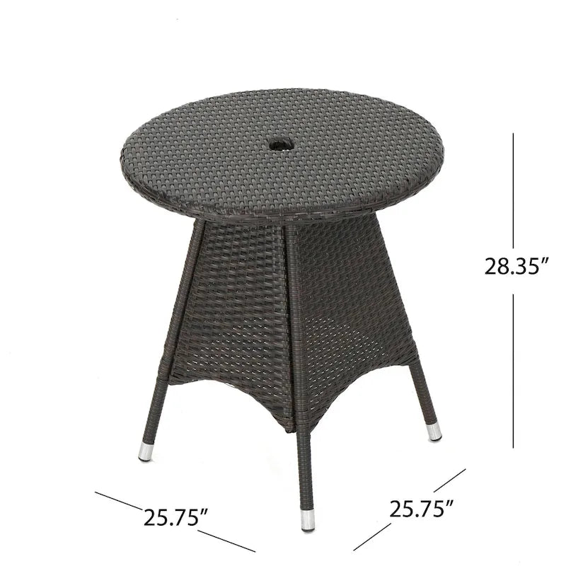 Round Brown Rattan Bistro Table 28 Inch Outdoor PE Wicker Iron Base