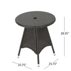 Round Brown Rattan Bistro Table 28 Inch Outdoor PE Wicker Iron Base
