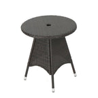 Round Brown Rattan Bistro Table 28 Inch Outdoor PE Wicker Iron Base