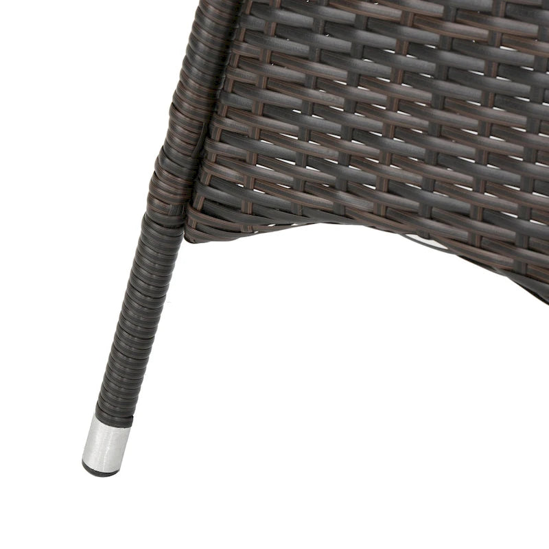 Round Brown Rattan Bistro Table 28 Inch Outdoor PE Wicker Iron Base