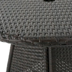 Round Brown Rattan Bistro Table 28 Inch Outdoor PE Wicker Iron Base