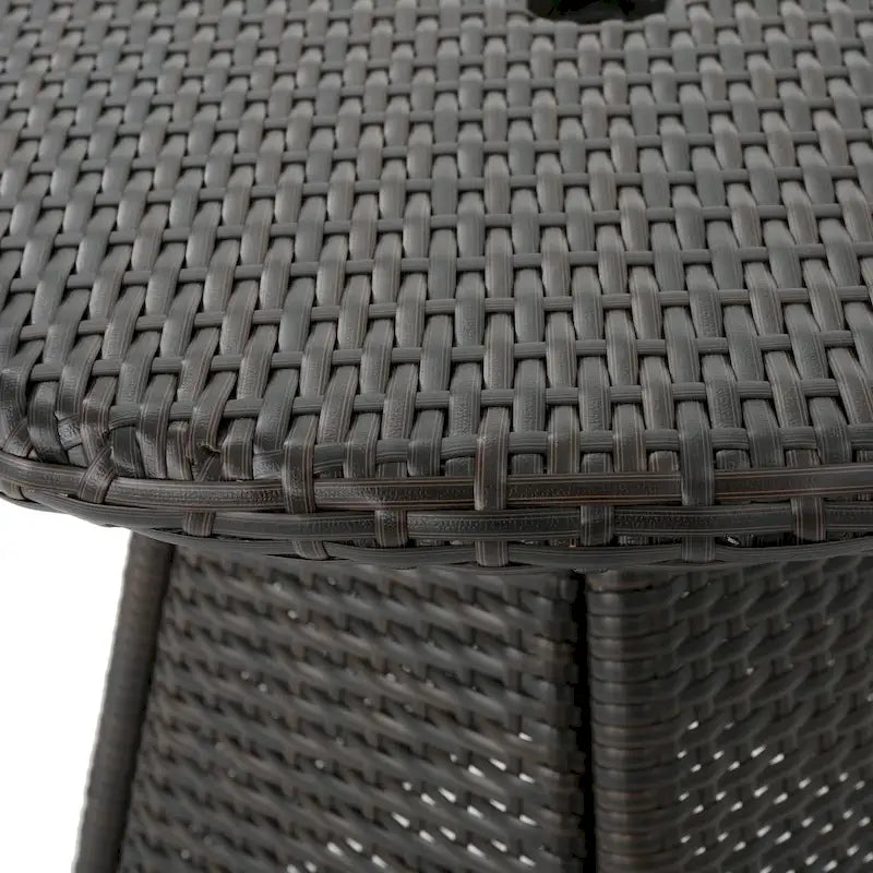 Round Brown Rattan Bistro Table 28 Inch Outdoor PE Wicker Iron Base