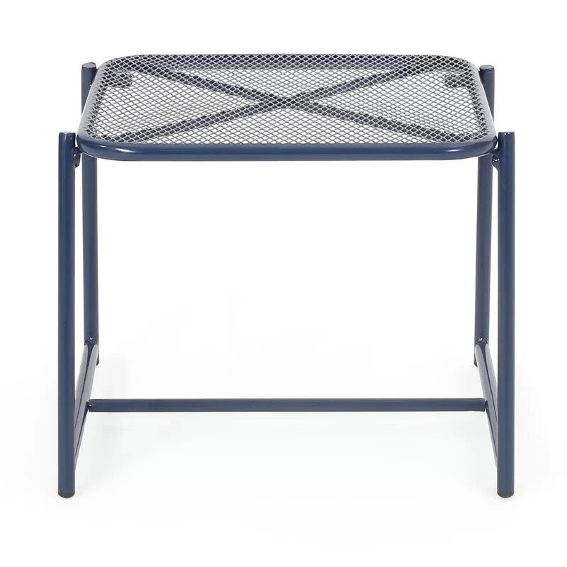 Powder-Coated Iron Side Table 15.5 Inch Mesh Design Outdoor Elba Collection