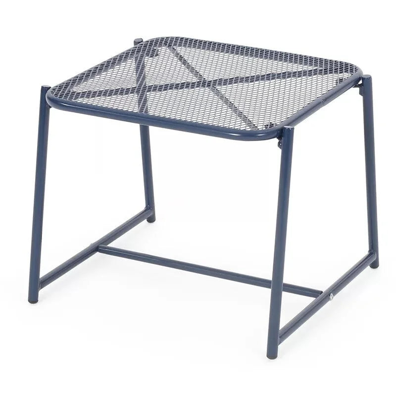 Powder-Coated Iron Side Table 15.5 Inch Mesh Design Outdoor Elba Collection