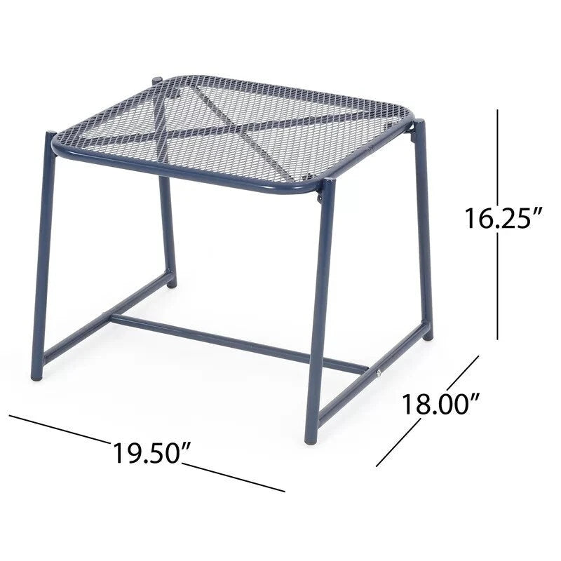 Powder-Coated Iron Side Table 15.5 Inch Mesh Design Outdoor Elba Collection