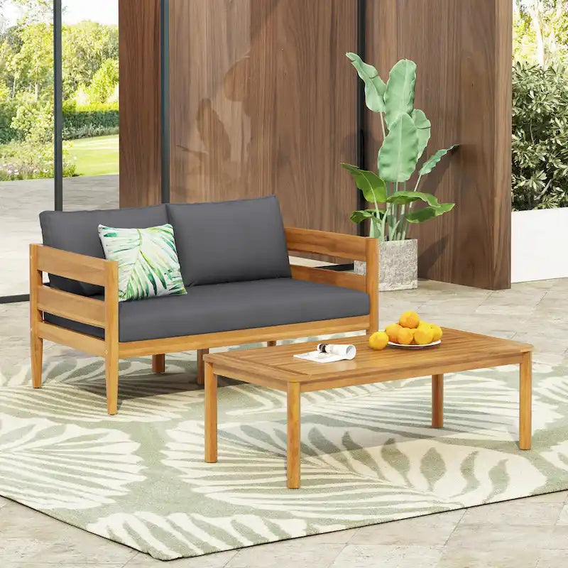 Christopher Knight Home-Ethan Outdoor Acacia Wood Loveseat and Coffee Table Set