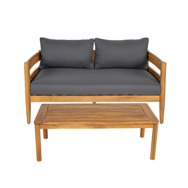 Christopher Knight Home-Ethan Outdoor Acacia Wood Loveseat and Coffee Table Set