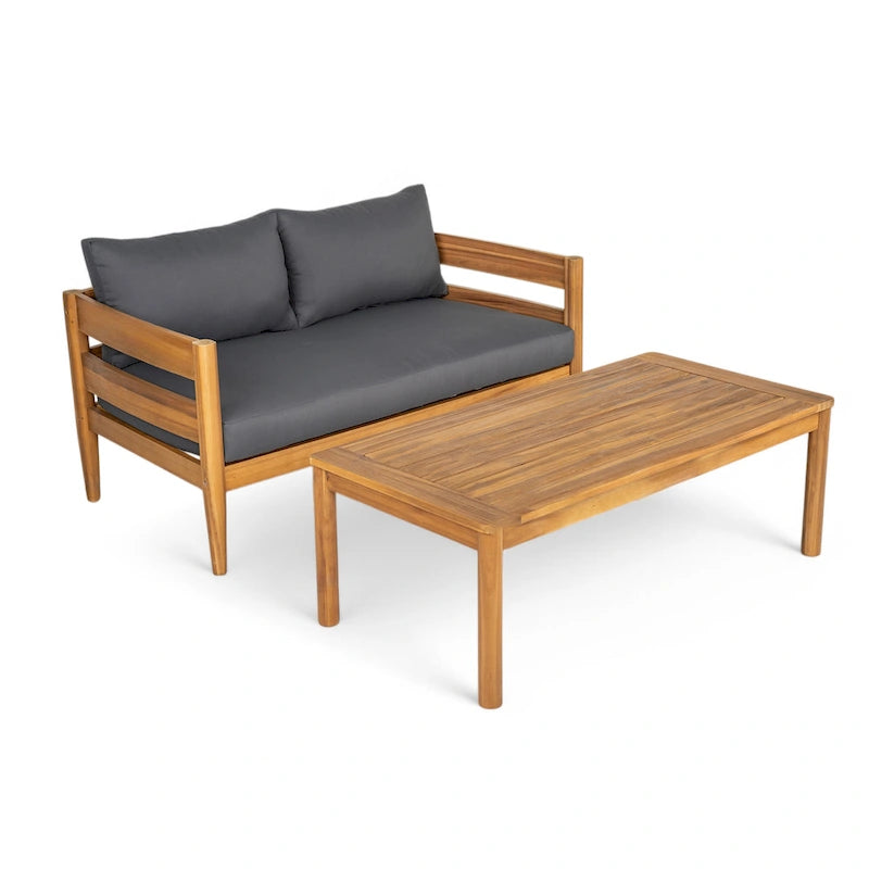 Christopher Knight Home-Ethan Outdoor Acacia Wood Loveseat and Coffee Table Set
