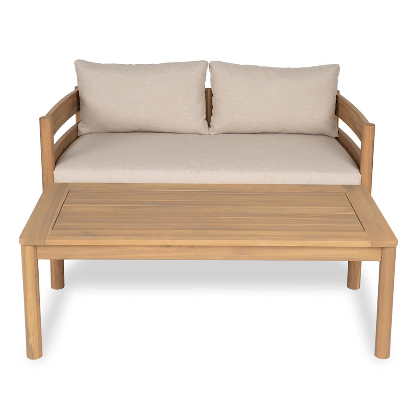 Christopher Knight Home-Ethan Outdoor Acacia Wood Loveseat and Coffee Table Set