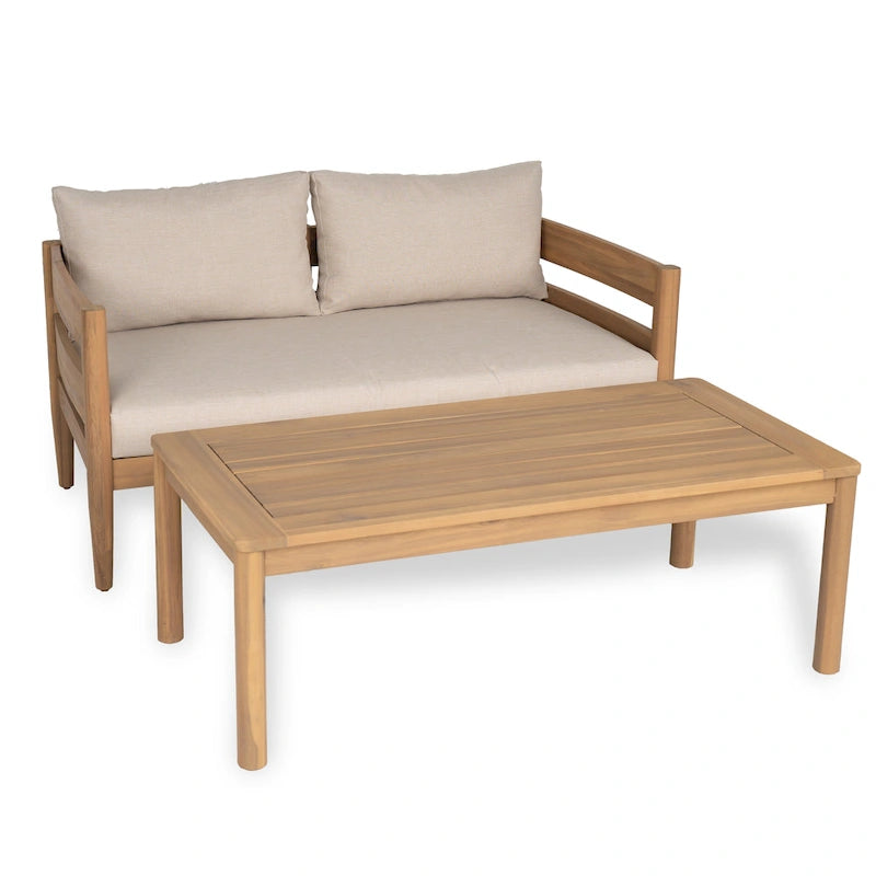Christopher Knight Home-Ethan Outdoor Acacia Wood Loveseat and Coffee Table Set