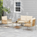 Moasis 4 Pieces All-Weather Patio Furniture Set,Outdoor Bistro Conversation Set with Beige Cushions and Coffee Table