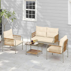 Moasis 4 Pieces All-Weather Patio Furniture Set,Outdoor Bistro Conversation Set with Beige Cushions and Coffee Table