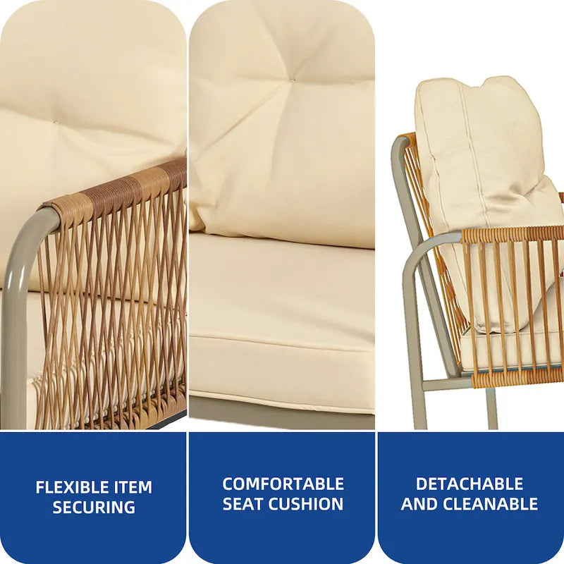 Moasis 4 Pieces All-Weather Patio Furniture Set,Outdoor Bistro Conversation Set with Beige Cushions and Coffee Table