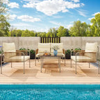 Moasis 4 Pieces Rattan Patio Furniture Wicker Conversation Set with Beige Cushion & Coffee Table