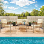 Moasis 4 Pieces Rattan Patio Furniture Wicker Conversation Set with Beige Cushion & Coffee Table