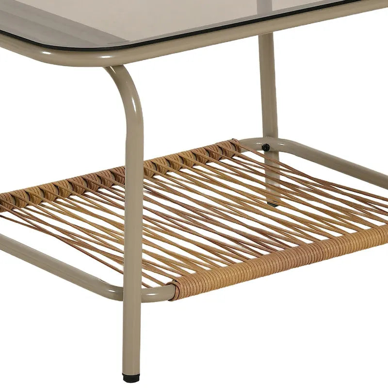 Moasis 4 Pieces Rattan Patio Furniture Wicker Conversation Set with Beige Cushion & Coffee Table