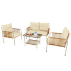 Moasis 4 Pieces Rattan Patio Furniture Wicker Conversation Set with Beige Cushion & Coffee Table