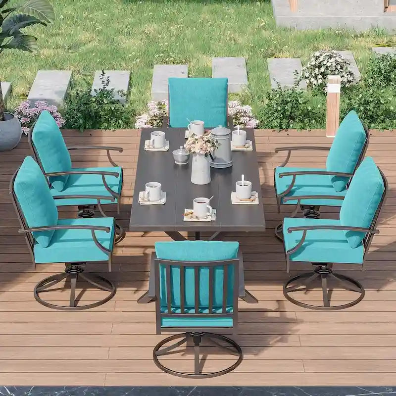 7-Pieces Outdoor Dining Set with X-Leg Table and Swivel Chairs