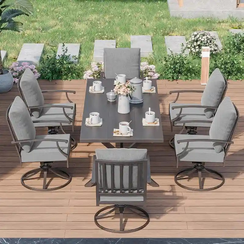 7-Pieces Outdoor Dining Set with X-Leg Table and Swivel Chairs