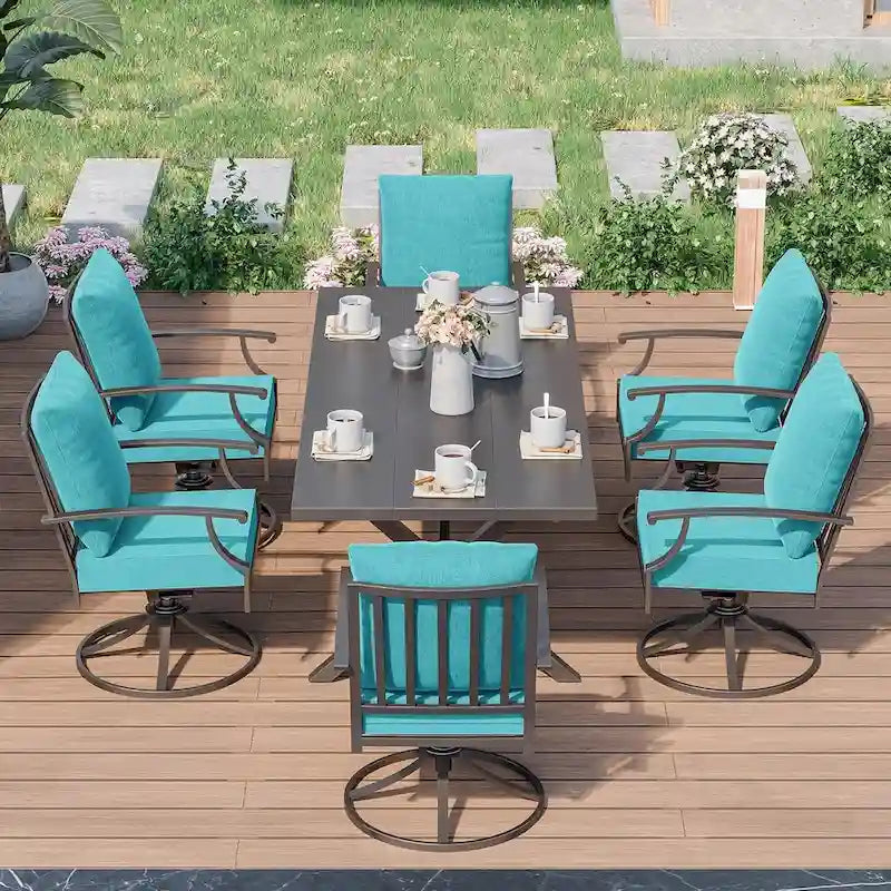 7-Pieces Outdoor Dining Set with X-Leg Table and Swivel Chairs