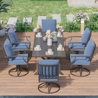7-Pieces Outdoor Dining Set with X-Leg Table and Swivel Chairs