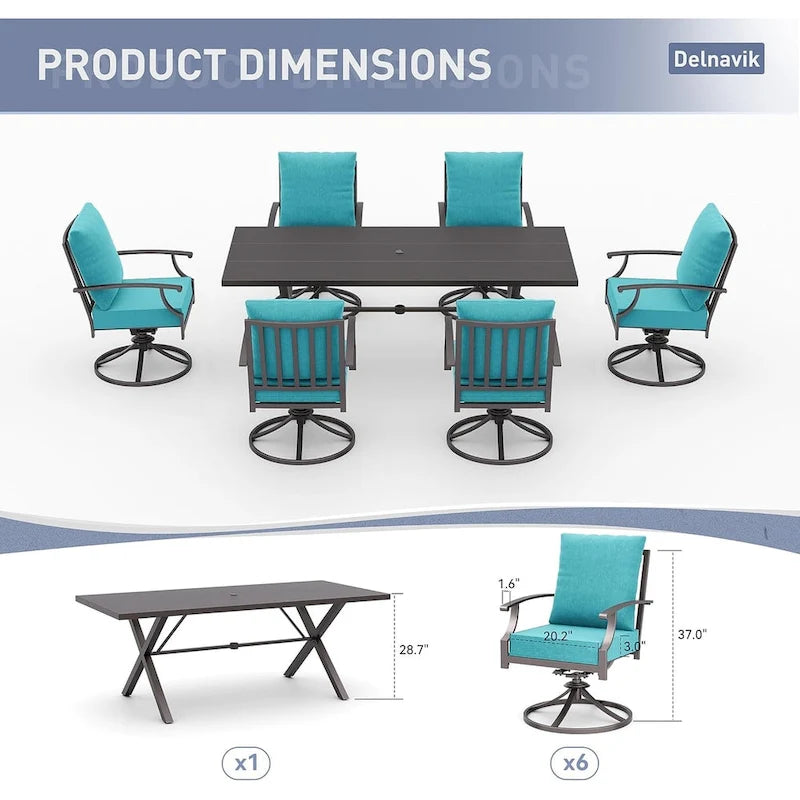 7-Pieces Outdoor Dining Set with X-Leg Table and Swivel Chairs