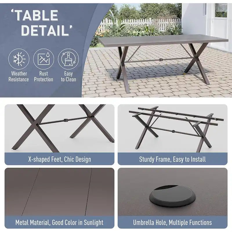 7-Pieces Outdoor Dining Set with X-Leg Table and Swivel Chairs