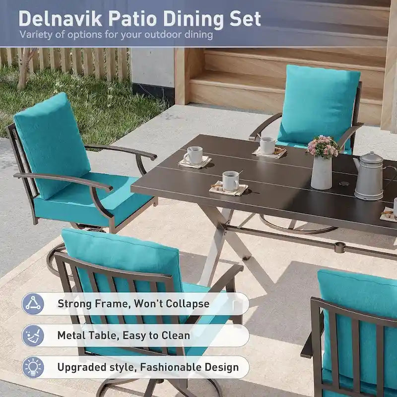 7-Pieces Outdoor Dining Set with X-Leg Table and Swivel Chairs