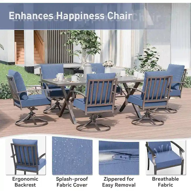 7-Pieces Outdoor Dining Set with X-Leg Table and Swivel Chairs